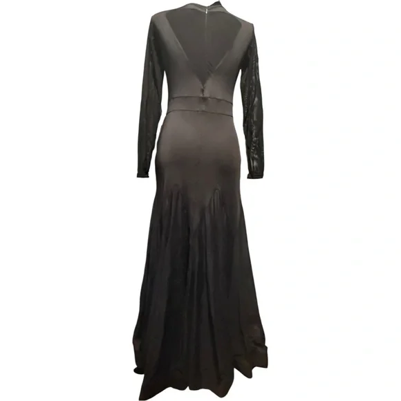 Dance & Sway Black Ballroom Dance Dress Size Large Full Skirt Sheer Long Sleeve - Picture 3 of 15